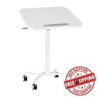 Techni Mobili RTA-B008-WHT White Sit to Stand Mobile Laptop Computer Stand with Height Adjustable and Tiltable Tabletop